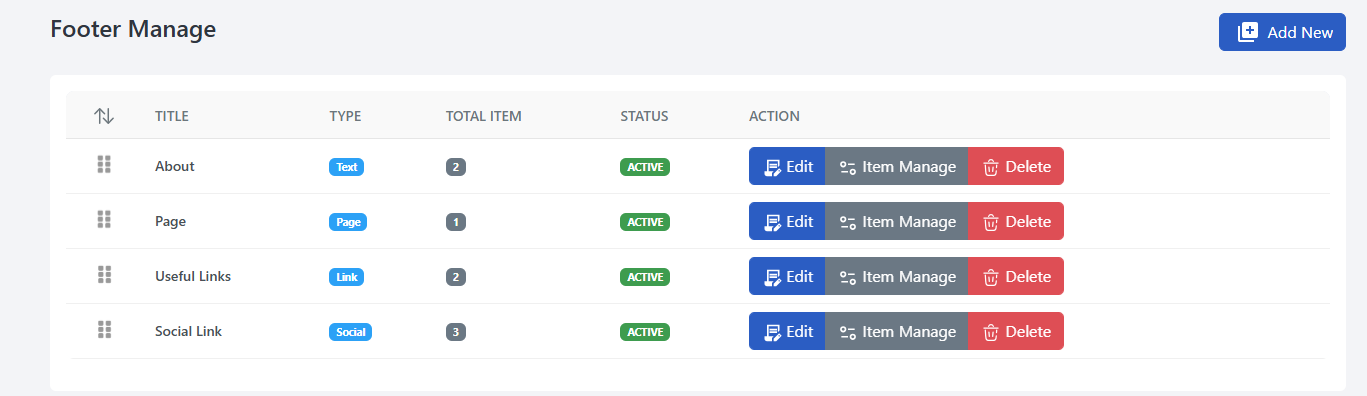 Footer Management UI