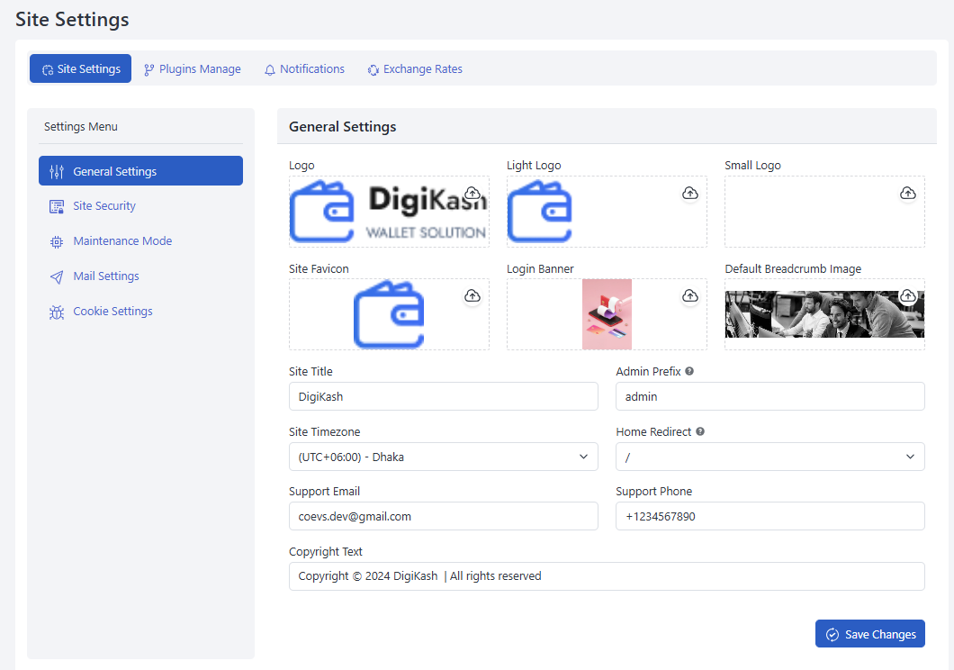 Site General Settings UI