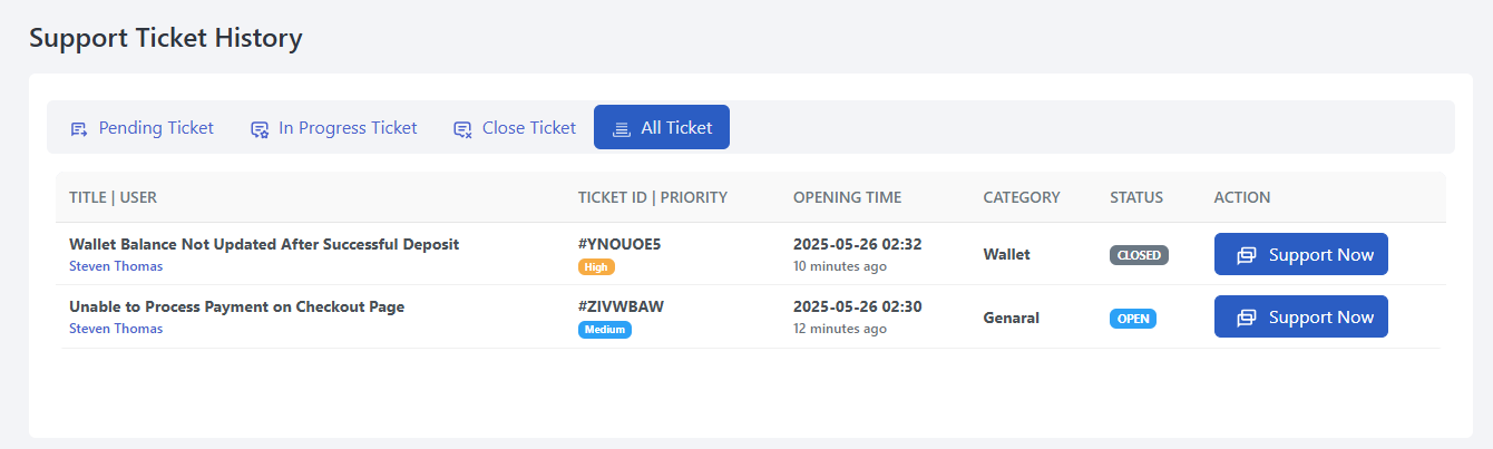 Ticket Tabs UI