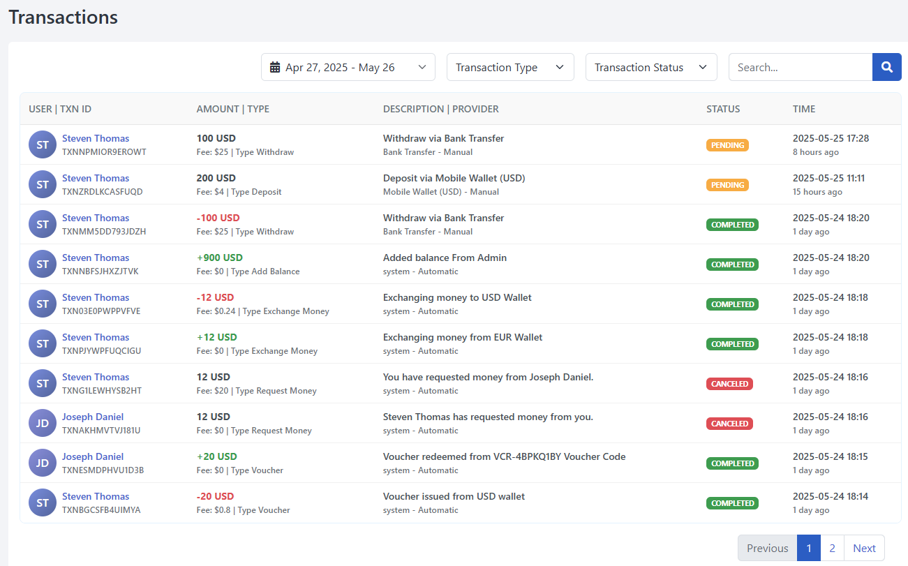 Transaction History UI